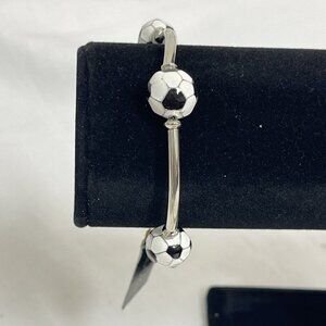 Cookie Lee Womens Sporty Soccer Stretchy Bracelet 1990s Silver Tone Black White